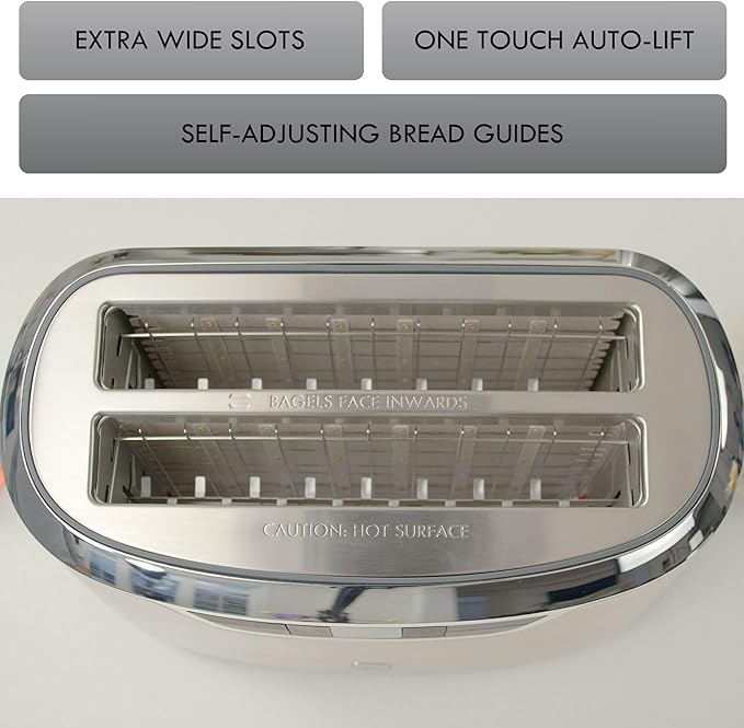 Kenmore Elite toaster 4-slice -wide slot countertop stainless steel Auto lift toasters, grill or toast bread bagel & buns, commercial easy tray clean function with compact pop up tostadora de pan