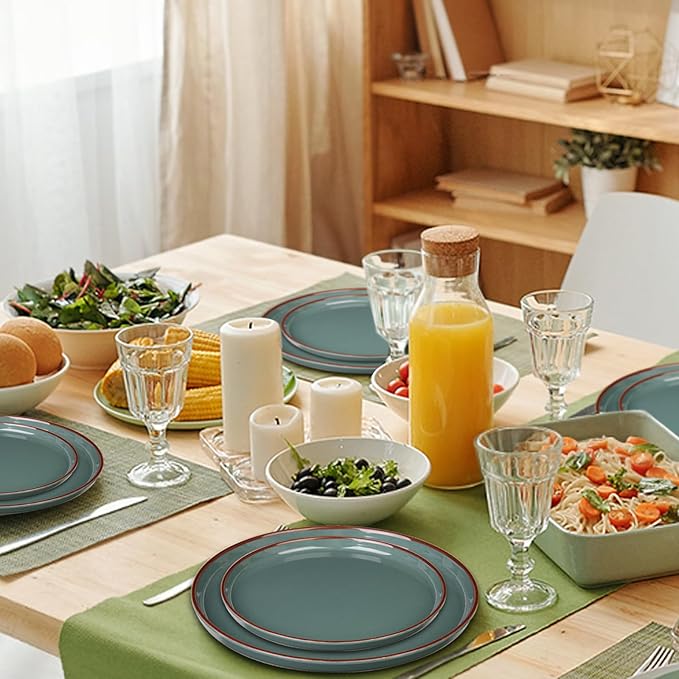 12-Piece Melamine Dinnerware Sets – Unbreakable Plates & Bowls Sets for Outdoor, Camping, Picnic, Party – Durable Dishware Sets, Lightweight & Shatterproof (Dusty Teal)