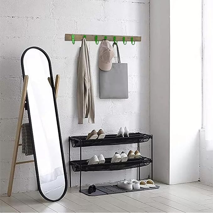 15 Pcs Coat Hooks, Hanger Hook with 30 Pieces Screws for Hanging Hat, Towel, Key, Robe, Coats, Scarf, Bag, Cap, Coffee Cup, Mugs(Green)