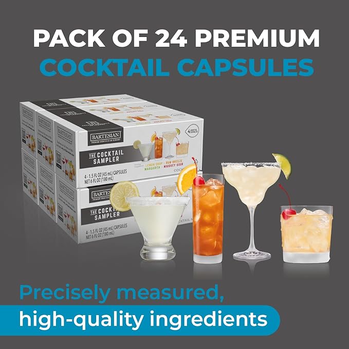 Bartesian Sampler 24-Pack for Cocktail Machine – Home Bar Mixology Cocktails Mix Pod Capsule Set To Use With the Cocktail Drink Maker Machine