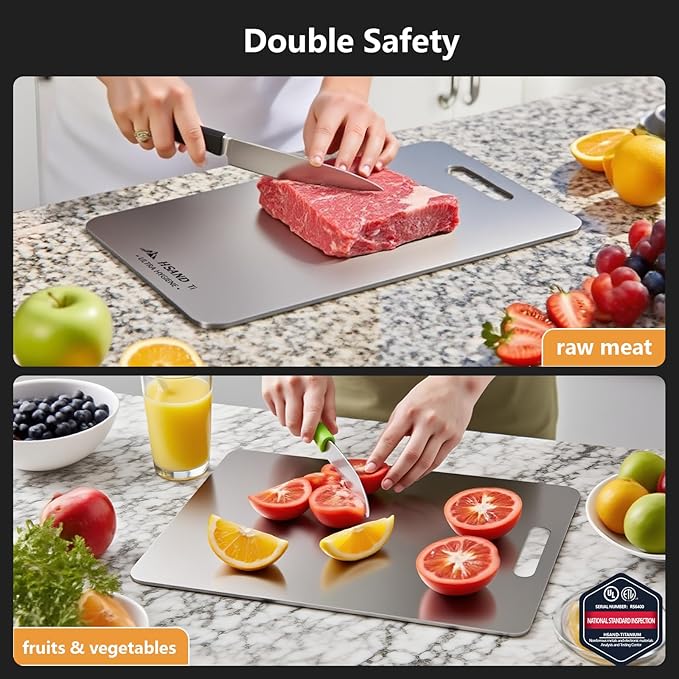 Titanium Cutting Boards for Kitchen, 100% Pure Titanium Cutting Boards, Cutting Board Double Sided Food Grade, Perfect for Sushi, Meat, Vegetables & Meal Prep – Easy To Clean