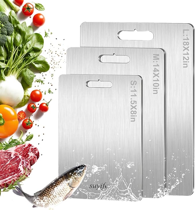 Titanium Cutting Board Set of 3,100% Pure Titanium Cutting Boards for Kitchen, 2025 New Double Sided Food-Grade Chopping Board for Cutting Meat Vegetable Fruit