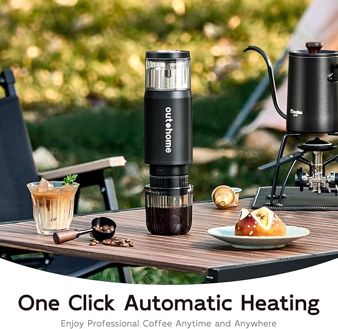 Portable Electric Espresso Machine,15 Bar Self Heating Outdoor Coffee Maker, Travel Coffee Machine for Camping With Ground Coffee and NS Capsule for RV, Office,Car Coffee with carry Bag