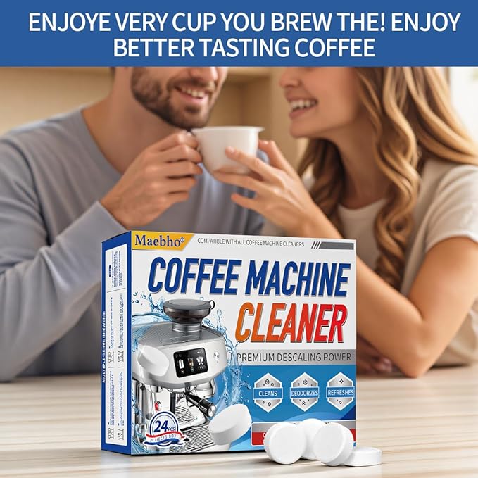 Coffee Machine Cleaner Descaler Tablets - 24 Count Coffee Maker Cleaner Tablets Deep Cleaning and Descaling Compatible With Nespresso, Keurig, Ninja, Delonghi, Miele,Breville
