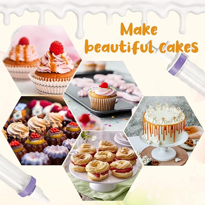 Dessert Decorating Syringe Set, Icing Dispenser Cupcake Filling Injector, 7 Icing Nozzles, 3 Cream Scrapers Frosting Making Dessert Cream Piping Syringe Nozzles Kits for Cake Cookies Decoration