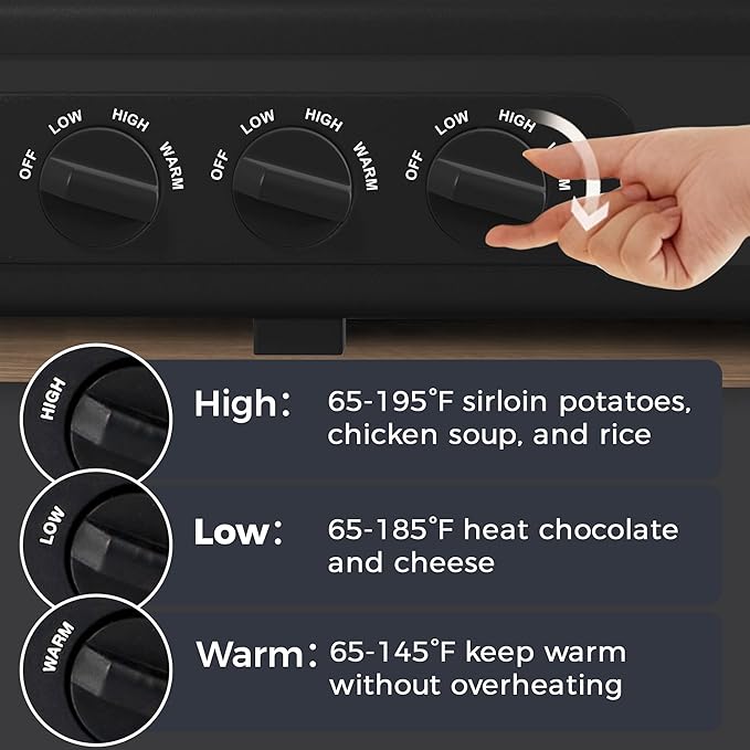Triple Slow Cooker, 3×1.5 QT Buffet Servers and Warmers, 3 Pots Buffet Slow Cooker Adjustable Temp Lid Rests Stainless Steel Black