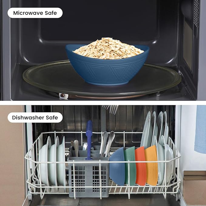 Small Dessert Bowl 5 Inch - 10 OZ Wheat Straw Bowl Unbreakable Plastic Bowls Reusable Lightweight Snack Bowls for Outdoor Microwave and Dishwasher Safe - Blue
