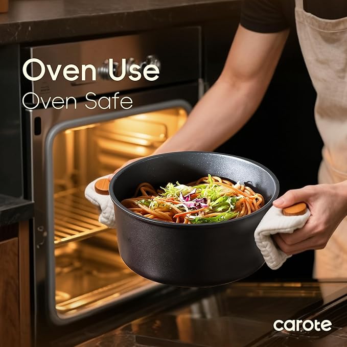 CAROTE Nonstick Soup Pot With Lid, 4.8Qt Non Stick StockPot Large Cooking Pot with Lid, Titanium - containing Soup Pot, Induction Compatible, PFOA/PFOS Free