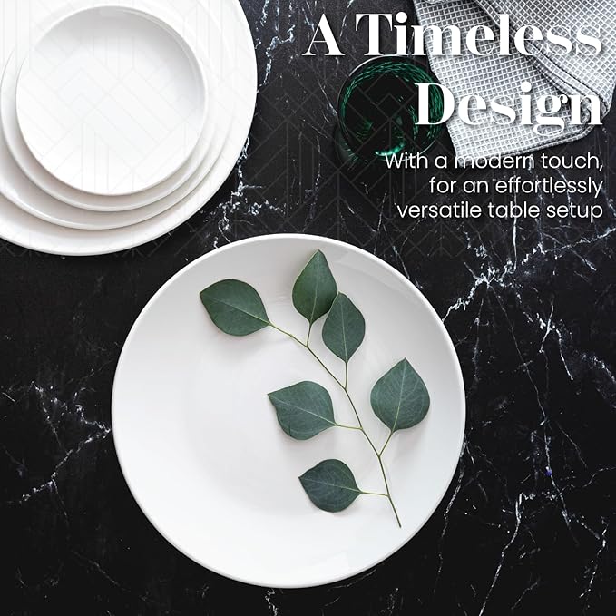 Vikko Dinner Plate, Set of 4 White Plates, Ceramic Dinner Plates Set, Stackable 11 Inch Extra Large Dinner Plates for Every Day and Special Occasion, Restaurant Style, Dishwasher Safe, Microwave Safe