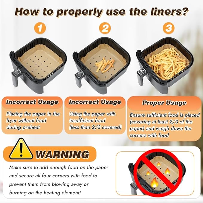 BYKITCHEN Perforated Air Fryer Liners for Ninja Pro AF141/AF181, Chefman, Instant Vortex, Cosori&5-8 QT Airfryer, 100PCS 9 Inch Disposable Air Fryer Parchment Paper Sheet Filters, Airfryer Accessories