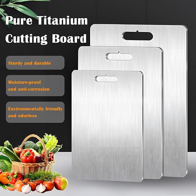 Premium Pure Titanium Cutting Board for Kitchen New Upgrade Double Sided Dust-free Cutting Board,Hygiene Durable Dishwasher Chopping Board for Meat, Vegetables & Fruits (M - 1Pack)
