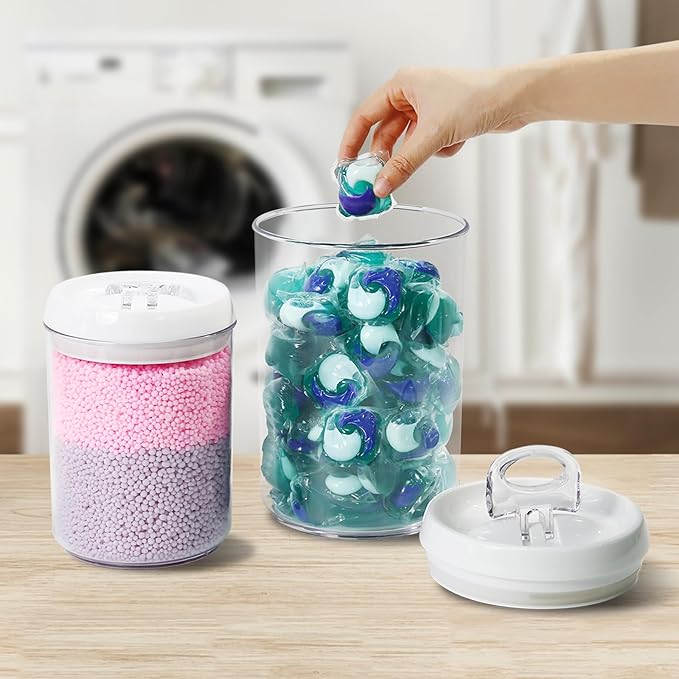 Felli Flip Tite Storage Container with Lid 6" ROUND Airtight Ring Lock Top, Plastic Canister Jar for Flour Sugar Rice Protein Powder Coffee Cracker Kitchen Pantry Organizer (1, 6" Round Nest-M 2pk)