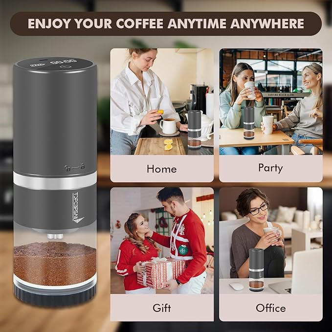 Portable Electric Coffee Grinder Stainless Steel Conical Burr Coffee Grinder with 45 Adjustable Settings Rechargeable Coffee Bean Grinder with LED Display for Home, Travel, Camping, Office-Titanium