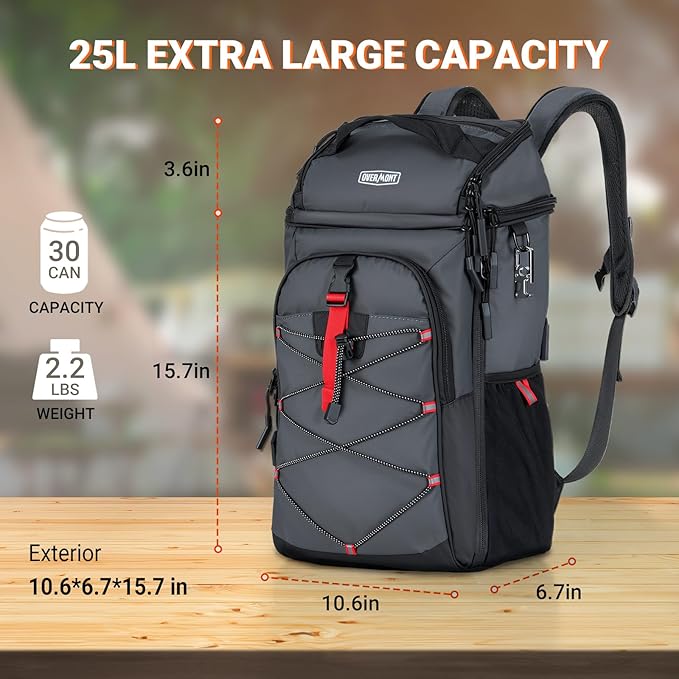 Overmont Insulated Leakproof Backpack Cooler - 30 Cans Soft Lunch Cooler Bag for Men Women - Portable Waterproof Camping Coolers for Outdoor Travel Beach Picnic Hiking