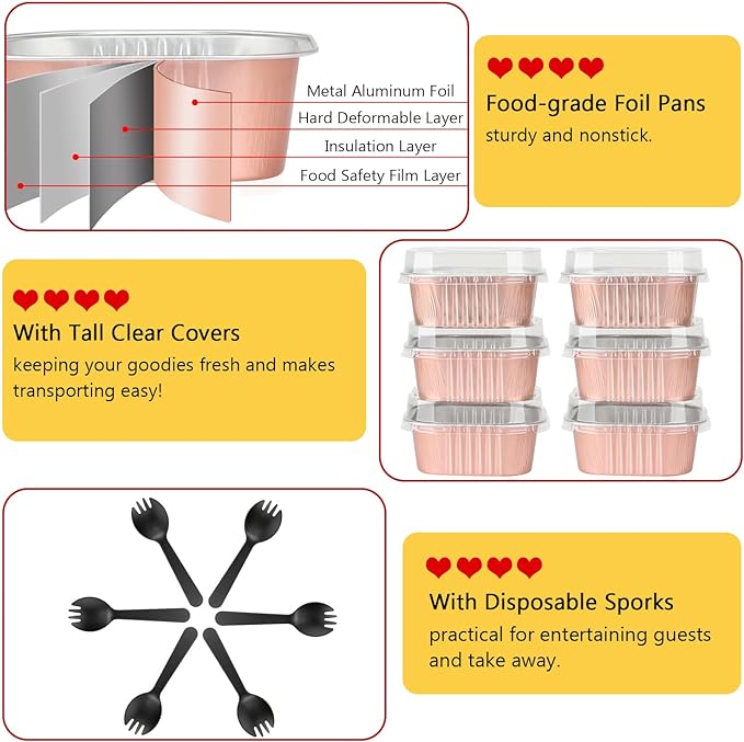 LNYZQUS 10oz/80pack Mini Cake Tins with Lids, 4”x4” Mini Foil Pans Disposable Brownie Baking Cups, Small Aluminum Bread Muffin Pan Jumbo Cupcake Containers Holders-Champagne