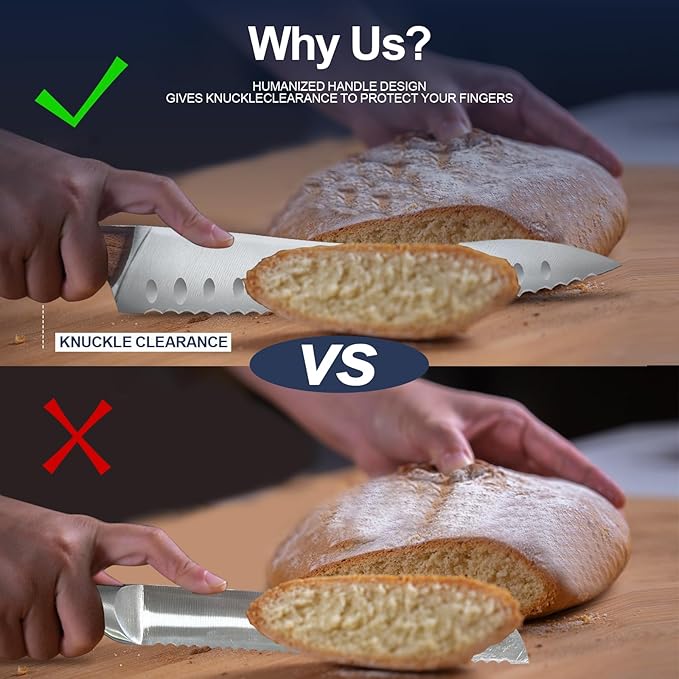 Serrated Bread Knife for Homemade Bread,Forged High Carbon German Steel Serrated Knives for Slicing Bagels, Cake (9.6-Inch Blade with 5.1-Inch Handle)