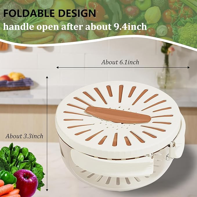 2 Pcs Multipurpose Drain Basket with Lid & Foldable Handle,2 in 1 Draining and Preservation Basket,Fruit Strainer Container with Lid for Fridge Freshness,Outdoor Picnics(1QT+1QT)