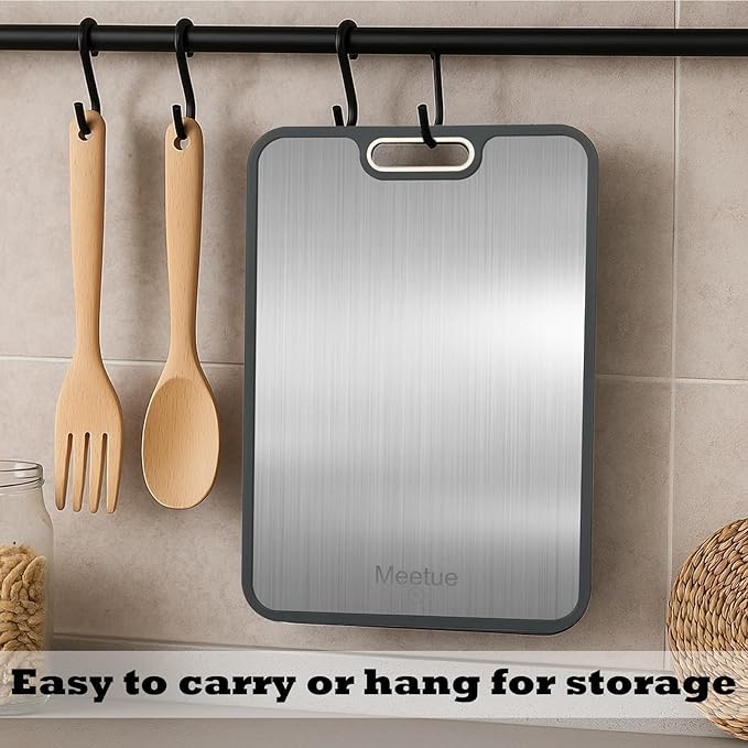 100% Pure Titanium Cutting Board, 2 in 1 Titanium Cutting Boards for Kitchen, Dishwasher Safe Cuttings Boards Double Sided with Juice Groove, Non-slip Wheat Straw PP Chopping Board, 15.2"×10.4"
