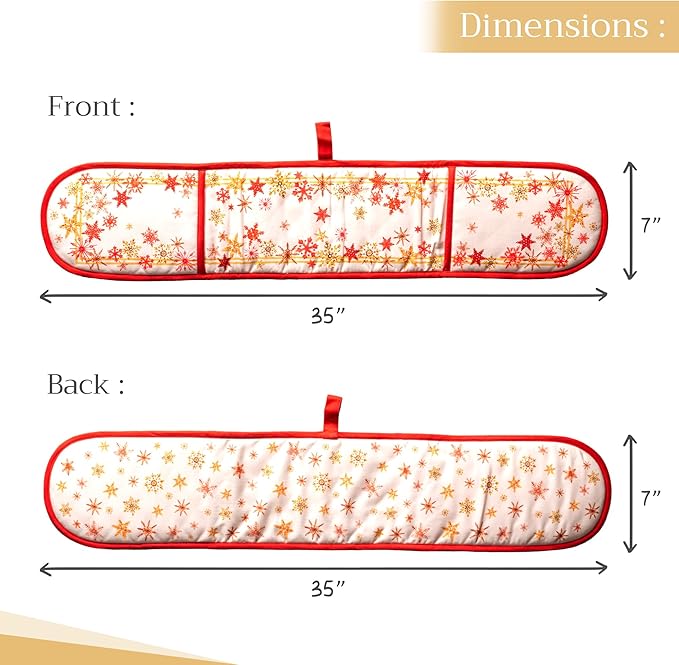 Maison d' Hermine Double Oven Mitts 100% Cotton 7"x35" Double Oven Mitt Heat Resistant BBQ Cooking Gloves with Loop, Baking, Grilling, Home, Kitchen, Handling Hot Pans (Crystal Star)