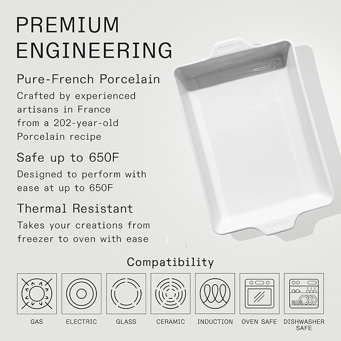 Made In Cookware - Rectangular Baking Dish - White - Hand Crafted Porcelain - Professional Bakeware - Made in France