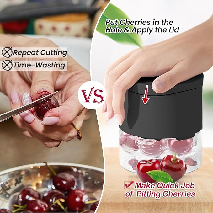 7-Hole Cherry Pitter, Hand Push Cherry Pitter Tool Pit Remover, Must Have Cherry Seed Remover, Quickly Pitting Cherries for Cherry Jam, Pies (Black)