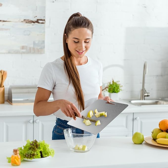 Titanium Cutting Board, Titanium Cutting Boards for Kitchen Double-Sided Stainless Steel Cutting Board Durable Non Toxic Food-Grade Chopping Board for Meat Vegetable Fruit(12"L x 8"W)