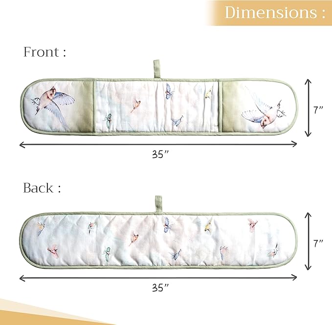 Maison d' Hermine Double Oven Mitts 100% Cotton 7"x35" Double Oven Mitt Heat Resistant BBQ Cooking Gloves with Loop, Baking, Grilling, Home, Kitchen, Handling Hot Pans Spring Summer (Flying Birds)