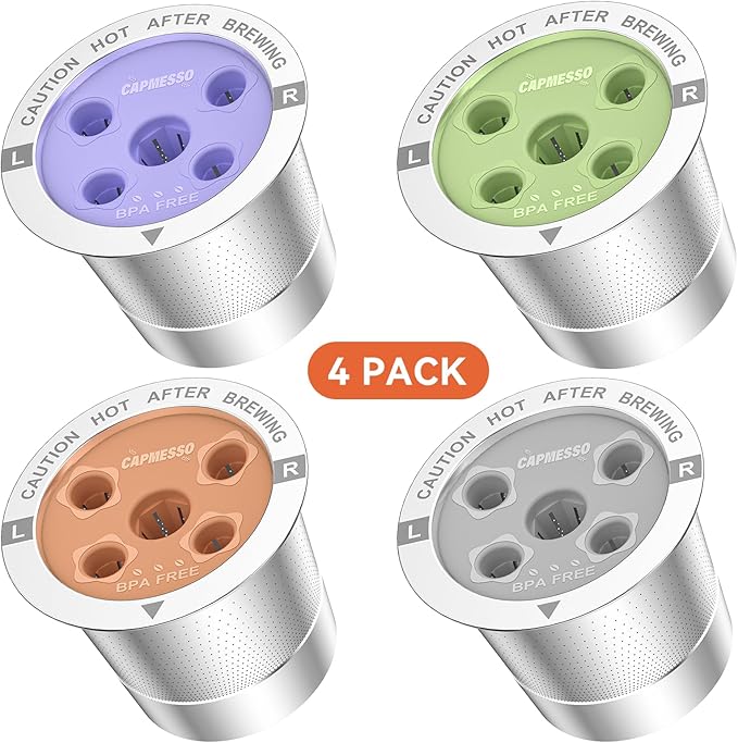 CAPMESSO Reusable K Cups for Keurig: 2025 Updated My K Cup Stainless Steel Coffee Pod Refillable Coffee Filters for K Supreme/K Slim/k-Duo Gen 2/K-Brew Chill with Multistream Technology (4 Pack)