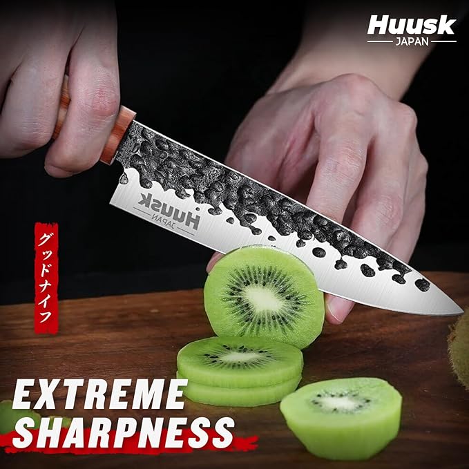 Huusk Japanese Paring Knife 5 Inch, Hand Forged Fruit Knife, High Carbon Steel Utility Kitchen Knife, Japanese Petty Chef Knife with Rosewood Handle, Small Peeling Knife for Vegetable, Gift for Dad