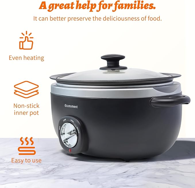 Slow Cooker 6+ Quart Black Uniform Heating,Non Stick Pot,Aluminum,6.5Qt Slow Cooker Makes Your Food More Delicious.Suitable as a Gift for Wives,Parents,and Friends