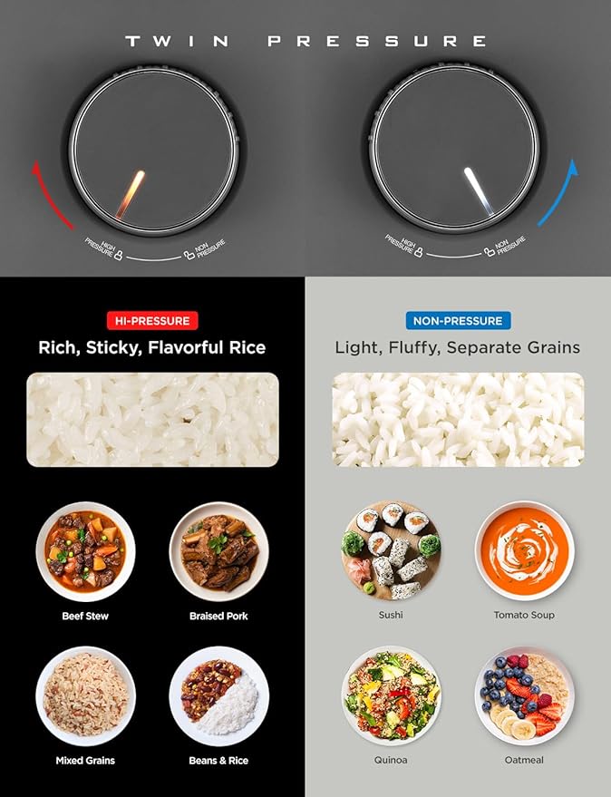 CUCKOO CRP-ST1009FG 10-Cup (Uncooked) / 20-Cup (Cooked) Twin Pressure Rice Cooker & Warmer with Nonstick Inner Pot, 16 Menu Modes, 3 Voice Guide, Auto Clean (Gray)