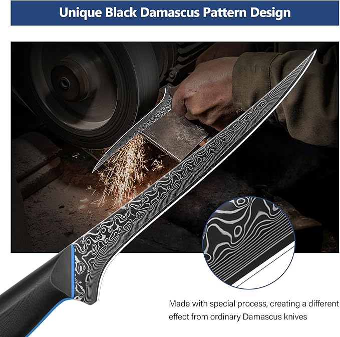 7 Inch Fillet Knife, Ultra Sharpe Meat Boning Knife in 67-Layer Japanese Damascus Steel, Professional Fish Knives with Ergonomic G10 Handle for Slicing and Skinning