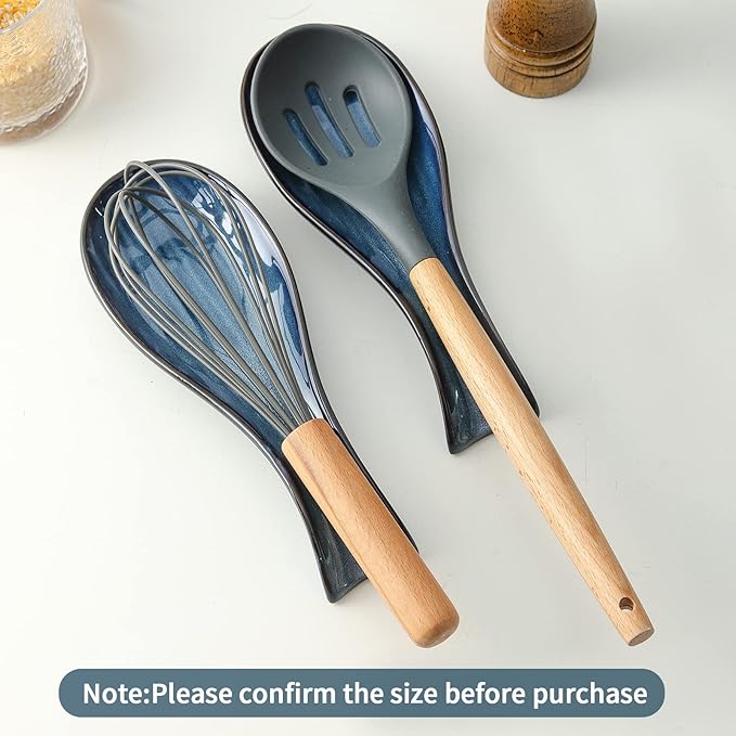 Hasense Ceramic Spoon Rest for Stove Top, Porcelain Spoon Holder for Kitchen Counter Cooking Utensil Home Decor, Navy