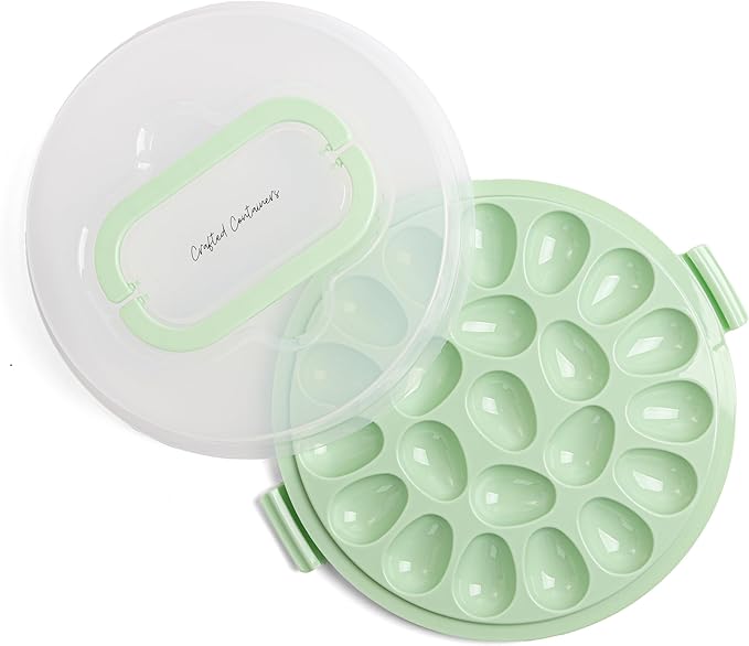 Classy Deviled Egg Carrier with Handles - Tray Platter for Holidays, Parties - Portable 22 Egg Container - Dishwasher-Friendly - Green