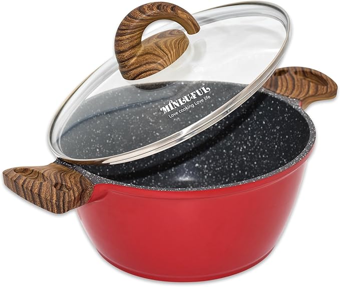 Nonstick Stockpot with Lid - 9 Inch/4.7 Quart Granite Coated Nonstick Stock Pot, All Stove Compatible Soup Pasta Cooking Pot, Red