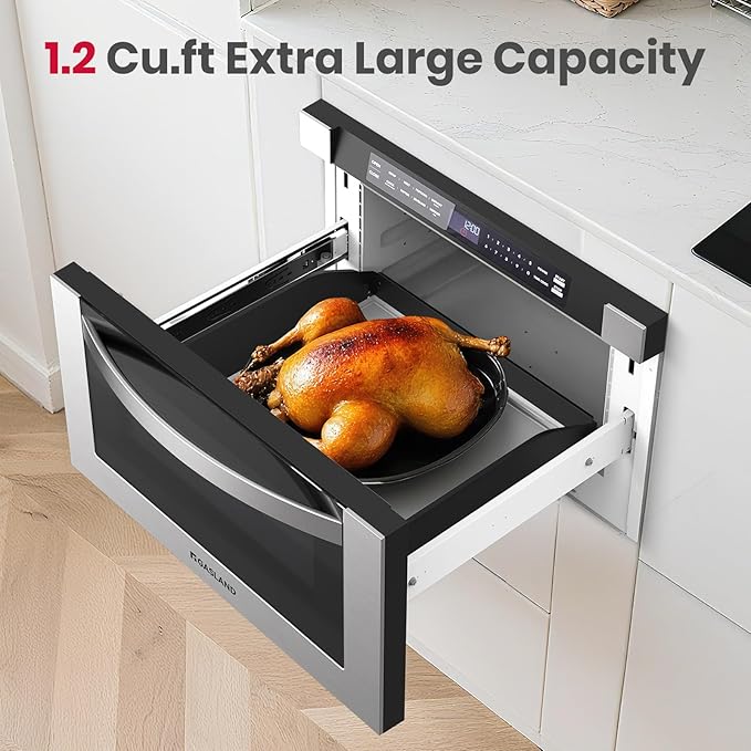 GASLAND 1.2 cu. ft. Microwave Drawer 24 Inch, 1000W Built in Drawer Microwave, Under Counter Microwave, Under The Cabinet Microwave with 11 Custom Cooking Levels, Touch Controls, Stainless Steel
