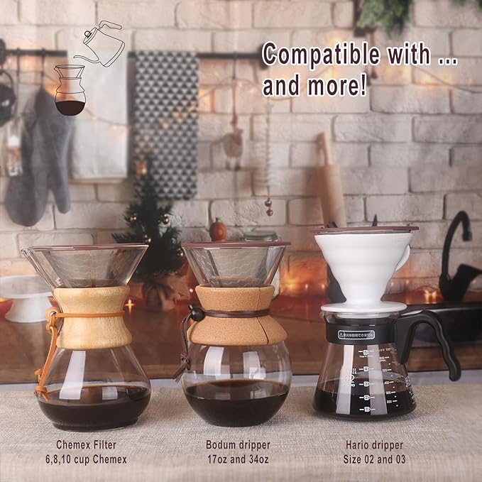 Compatible for Hario V60 & Chemex Pour Over Coffee Filters -MISETTO Reusable Stainless Steel - Best Coffee Maker and Bar Accessories