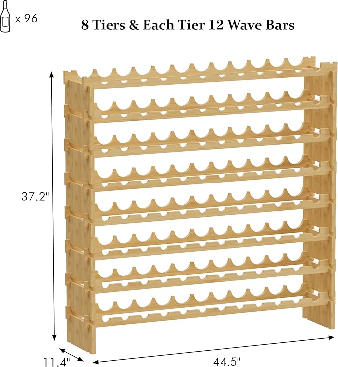 Bambloom Wine Rack Freestanding Floor, Stackable Wine Bottle Storage, Wooden Free Standing Wine Stand Organizer for Kitchen,Cellar. 36 Bottles Wine Holder Display Shelves for Champagne (Bamboo)