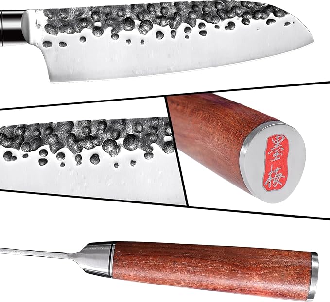 Santoku Knife 7 Inch,High Carbon Steel Ultra Sharp Asian Chef Knife with Brazilian Rosewood Handle and Gift Box for Family & Restaurant