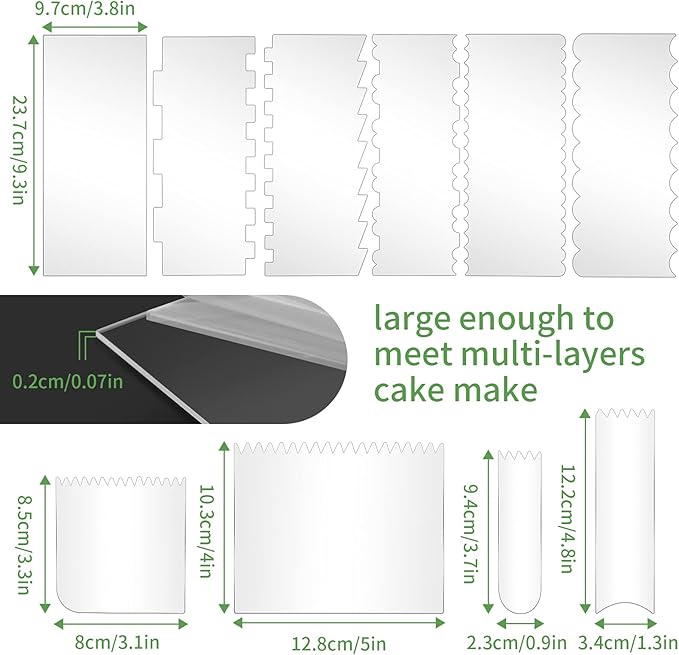 10 PCS Cake Scraper Smoother Set, Acrylic Cake Smoother For Icing 6PCS with 11 Patterns Edge and 4 Soft Plastic Cake Frosting Smoother Scraper, Icing Smoother For Cream Cake Decorating