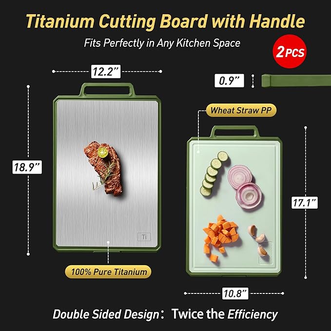 2 Packs Pure Titanium Cutting Boards for Kitchen Chopping Board Butcher Block 2 in 1 Titanium PP Great Grandma Christmas Xmas Birthday Gifts Ideas Grandmother Gigi Granny Nana Glamma