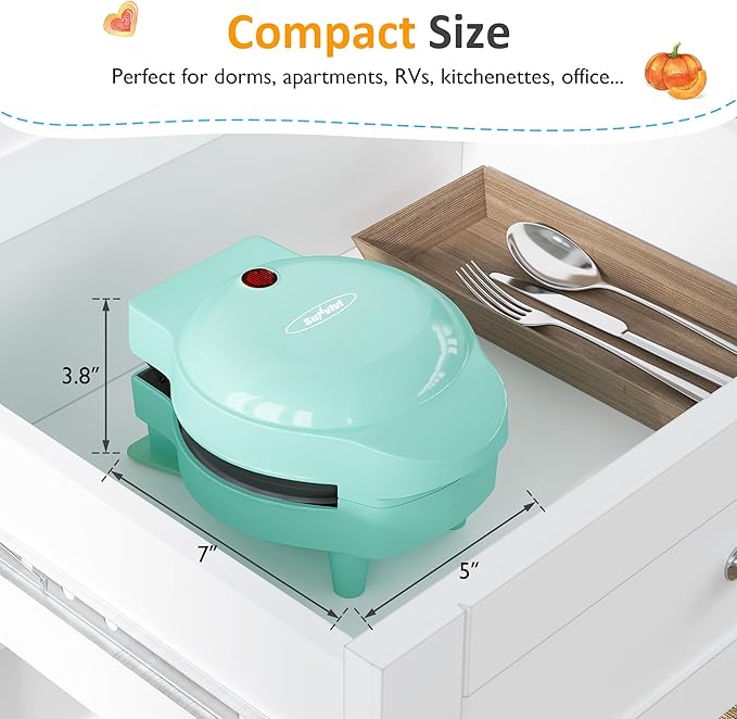 Sunvivi 4" Mini Waffle Maker: 6 in 1 Waffle Iron, Waffle Maker with Removable Plates 6pc, non-stick plates easy to clean, Mini Pancake Maker for Kids, Chaffle maker, Pizzelle iron