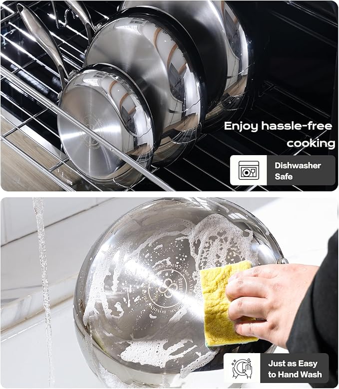 3-Ply Stainless Steel Fry Pan With Lid 10 Inch, Induction Compatible, Oven Broiler Safe 600F, Fast and Even Heat, 10"Frying Pan, Stay-Cool Handle, Dishwasher-Friendly, Compatible with All Cooktops