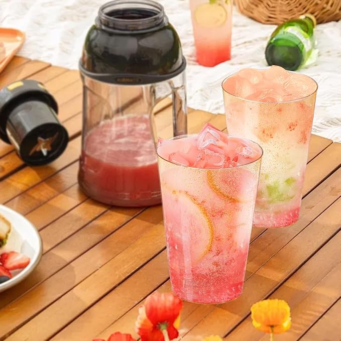 12 oz Gold Plastic Cups, 100 Pack Cold Party Drinking Cups, Plastic Cup Tumblers, Disposable Gold Cup for Party, Wedding, Halloween, Christmas