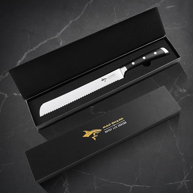 MAD SHARK Bread Knife 10 Inch Pro Serrated Bread Cutter, German High Carbon Stainless Steel Ultra Sharp Cake Knife with Ergonomic Handle, Ideal for Bread, Cakes, Bagels, and More