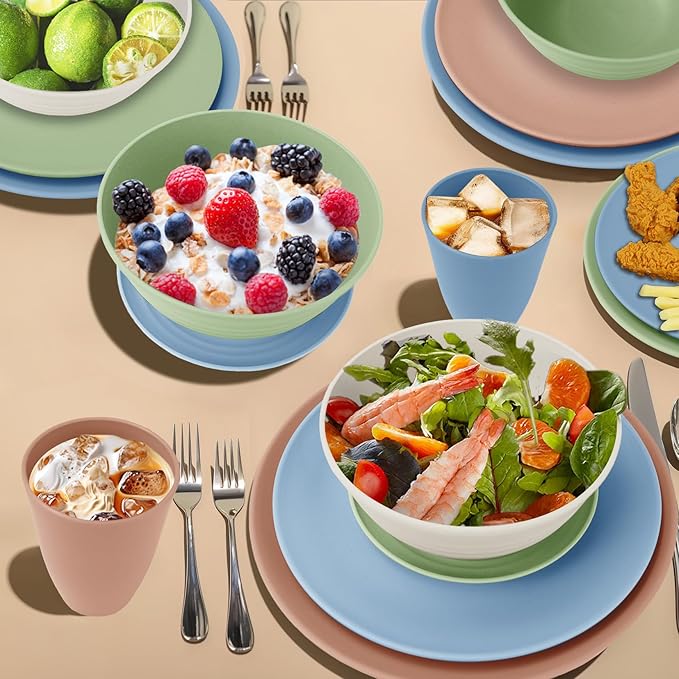 Wheat Straw Dinnerware Sets 40PCS, Unbreakable Plates and Bowls Sets Service for 8, Microwave and Dishwasher Safe Dish Set, Dinning Plates/Cereal Bowls/Drinking Cups for Kitchen,Camping-Nordic