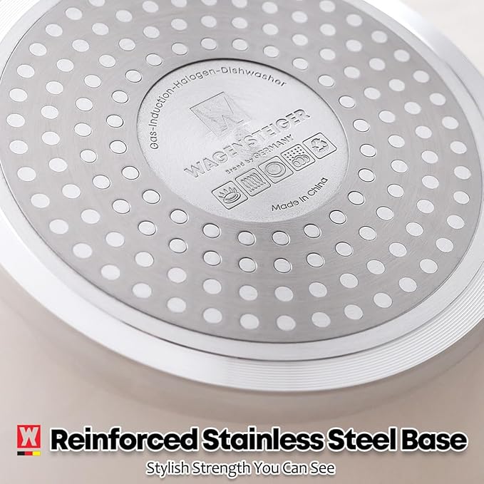 Aluminum Stock Pot with 7-Layered Ceramic Coating, Non-Stick Surface, Tempered Glass Lid, Dual Heat-Proof Handles, PFOA, PFAS, Lead, Cadmium Free, 3.63Liters /3.84Quarts