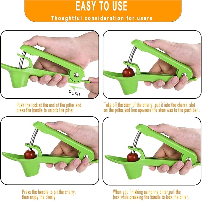 Cherry Pitter Tool;Cherry Remove Heavy Duty Stainless Steel Fruit Core Stoner Seed Cherries Tool With Lock Design For Making Fresh Cherry Jam By Hand; Gold Fruit Spoon & Fork one Set Including