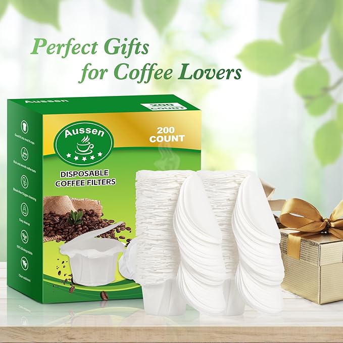 Aussen Disposable Coffee Paper Filters Replacement Kerig Filter Fit All Keurig Single Serve Filter Brands Compatible with Reusable Single Serve Pods Keurig Coffee Maker (White with Lid, 200pcs)