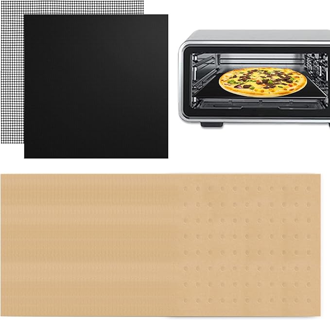 100x Disposable Parchment Paper with 1x Reusable Air Fryer Oven Liner & Mesh Grill Mat for Ninja Foodi SP101 SP201 SP301, 12inch Parchment Paper & Liner for Bottom of Oven & Non-Stick Toaster Oven Mat